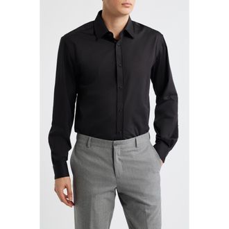 Daniel Hechter Modern Fit Solid Black Knit Cotton Dress Shirt at Nordstrom, Size 16.5
