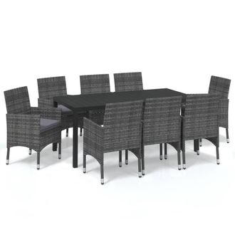 vidaXL Set De Muebles Jard&iacute;n 9 Pzas Con Cojines Rat&aacute;n Sint&eacute;tico Gris Vidaxl