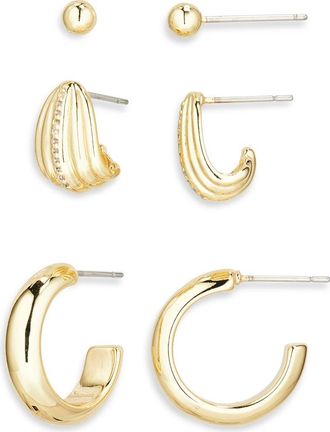 Nordstrom Rack Set of 3 Assorted Cubic Zirconia Earrings in Clear- Gold at Nordstrom Rack