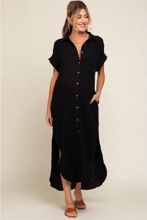 Pinkblush Button Down Midi Dress in Black at Nordstrom, Size Medium