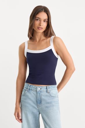 Good American Womens The Ringer Tank Top | Horizon Ink, Size Medium | Good American by Khlo&Egrave; Kardashian
