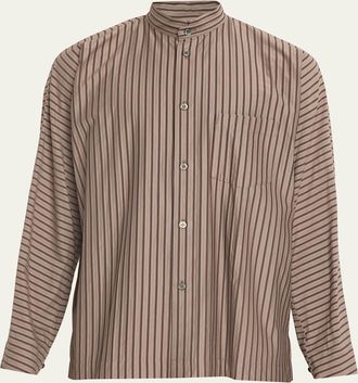 Homme Pliss&eacute; Issey Miyake Mens Stripe Band Collar Button-Down Shirt