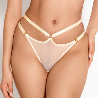 Bordelle Signature Mesh Harness Thong Panties In Cream