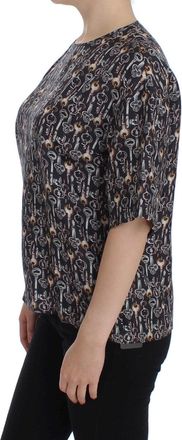 Dolce & Gabbana Womens Gray Gold Key Print Silk Blouse T-Shirt