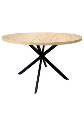MID.YOU Mid.you Esstisch, Schwarz, Eichefarben, Metall, Holzwerkstoff, rund, Flachrohr, 120x75x120 cm, Bsci, Esszimmer, Esstische, Esstische rund
