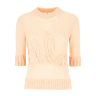 Chloé Round-neck Knitwear, female, Orange, Size: S Stylish Knitwear Collection