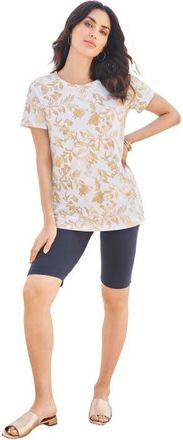Roaman's Plus Size Cotton Ultimate Crewneck Tee in White Wildflowers at Nordstrom, Size Large