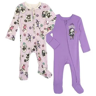 Disney Nightmare Before Christmas Baby Girls 2-Pack Footed Sleep N Play Coveralls in Nightmare Purple at Nordstrom, Size 12M