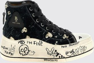 R13 Sneakers con zeppa R13 in velluto con cuori e graffiti