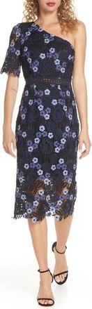 Chi Chi London Lenka One-Shoulder Crochet Lace Cocktail Dress in Multi at Nordstrom, Size 4