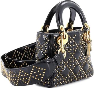 Dior Supple Lady Dior Bag Cannage Studded Patent Mini tote bag - Zwart