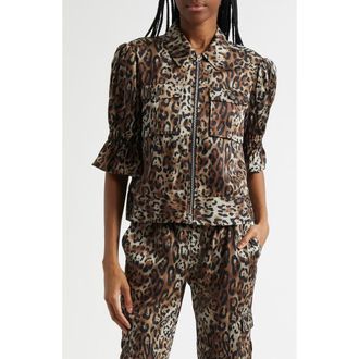Cinq &agrave; Sept Holly Leopard Print Jacket in Black/Sahara at Nordstrom Rack, Size Small