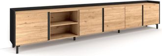 Skraut Home Skraut Home - Mueble Tv, Televisi&oacute;n, Muebles De Sal&oacute;n, Almacenaje, 309x35x61cm, Para Tv Hasta 80, Dise&ntilde;o Industrial, Estilo Moderno, Roble Y Negro