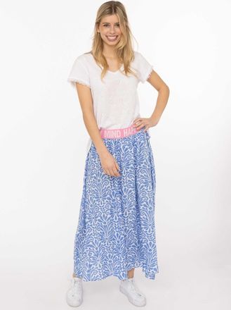 Zwillingsherz Maxirock ZWILLINGSHERZ Geometric Flowers, Damen, Gr. L/XL, mittelblau, Web, Obermaterial: 100% Viskose, R&ouml;cke Maxirock, Florales Muster, Gummizug mit 