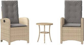 vidaXL Sillas Y Mesita De Jard&iacute;n 3 Piezas Rat&aacute;n Sint&eacute;tico Coj&iacute;n Beige Vidaxl