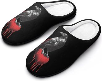 Generic Bleeding Heart Black Raven Mens House Slippers Memory Foam Washable Cotton Slip on Home Shoes