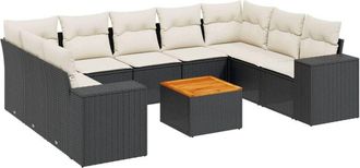 vidaXL Vidaxl - Set De Sof&aacute;s De Jard&iacute;n 10 Pzas Cojines Rat&aacute;n Sint&eacute;tico Negro