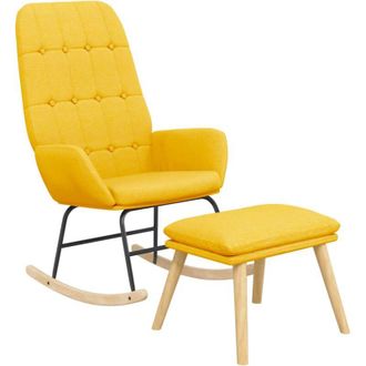 vidaXL Sill&oacute;n Mecedora Con Taburete Tela Amarillo Mostaza Vidaxl