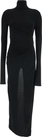Andamane Black Long Dress With High Neck And Cut-out On The Back In Fabric Woman
