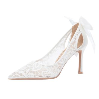 Generic Women Pointed Toe Stiletto High Heels 8.5CM Bow White Lace Tulle Openwork Wedding Evening Party-Numeric_10_Point_5