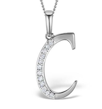 The Diamond Store 9K White Gold Diamond Initial C Necklace 0.05ct