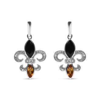 House of Brilliance Onyx and Citrine Gemstone with Diamonds Fleur De L Ladies jewelry & cufflinks 020346EASH