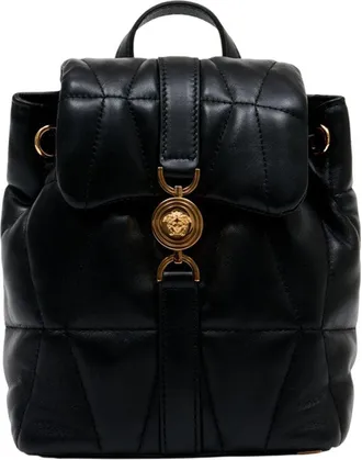 Versace Womens Quilted Leather Backpack Black Lambskin