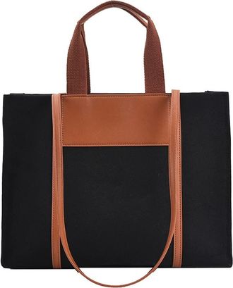 Generic Medium Canvas Tote Bag with Zipper for Women Top Handle Tote Crossbody Bag Casual Satchel Handbags Work Bags (Black)
