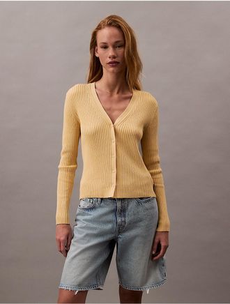 Calvin Klein Jeans Calvin Klein Womens Smooth Cotton Rib Sweater Cardigan - Yellow - XS