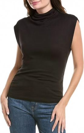 Michael Stars Reese Shine Power Shoulder Tee In Black