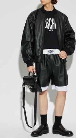 Moschino Leather Shorts With Logo, Mens, Black