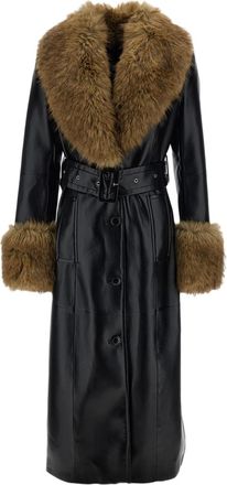 Stand Studio Estella Long Coat with Faux Fur Shawl Collar and Adjustable Belt
