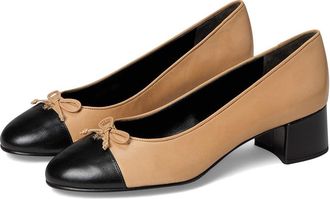 Tory Burch 45 mm Cap-Toe Pump Womens Shoes Ginger Shortbread/Perfect Black : 10.5 M, Leather/Synthetic