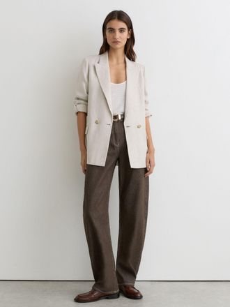 Reiss Brown Barrel-leg Topstitched Jeans, 30L