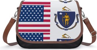 Generic US & Massachusetts Flag Fashion Womens Crossbody Bags Novelty Handbag Shoulder Bag Purse