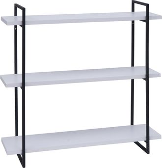Hhg Hhg - Nunca Usado] Estante De Pared 631, Estante Colgante, Estante Flotante, 3 Estantes Madera Maciza Industrial 60x60x18cm, Blanco, Metal Negro