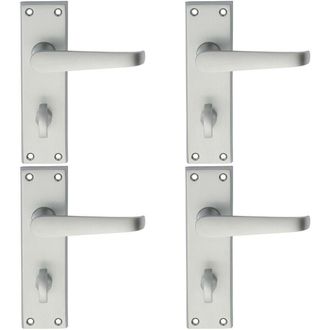 Loops 4x PAIR Straight Victorian Handle on Bathroom Backplate 150 x 43mm Satin Chrome