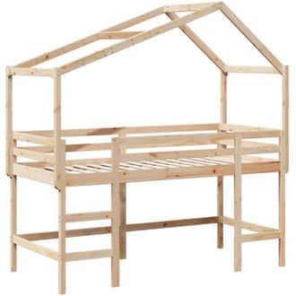 vidaXL Cama Alta Con Escalera Y Techo Madera Maciza De Pino 90x190 Cm Vidaxl
