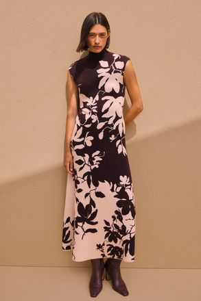 Karen Millen Womens Jacquard Floral Knitted Maxi Dress - Brown Viscose - Size X-Small