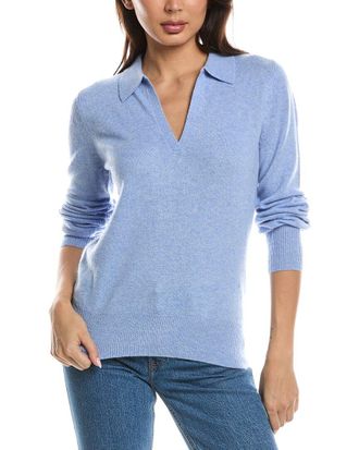 Fort&eacute; Cashmere Split Neck Cashmere Polo Sweater