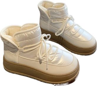 Generic Womens 2025 Winter Snow Boots Ankle Length Faux Fur Lined Booties Waterproof Slip-On Casual Outdoor Shoes(Beige,4.5)