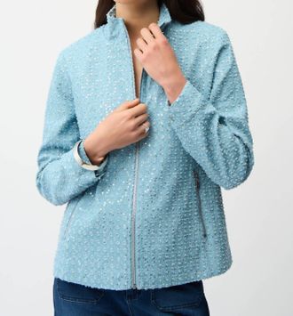 Joseph Ribkoff Sequined Zip Front Denim Jacket In Sky Blue