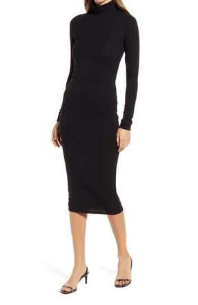 Good American Sundown Mock Neck Midi Dress in Black001 at Nordstrom Rack, Size Large