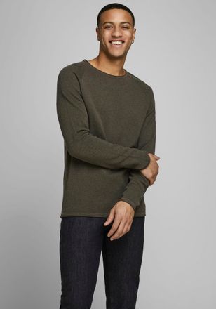 Jack & Jones Rundhalspullover »JJEHILL Einfarbiger Pullover mit angenehmem Tragegefühl« unifarben, modisch, schmal, Baumwolle, Rundhals