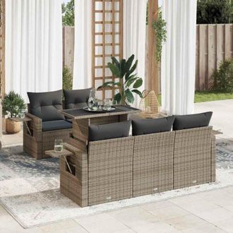 vidaXL Set De Muebles De Jard&iacute;n 6 Pzas Y Cojines Rat&aacute;n Sint&eacute;tico Gris Vidaxl
