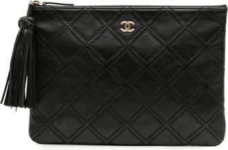 Chanel Pre-owned Clutches, female, Black, Size: ONE SIZE Pre-owned Tassel Zip Pouch