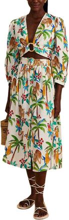 Farm Rio Linen-Blend Tropical Paradise Midi Skirt