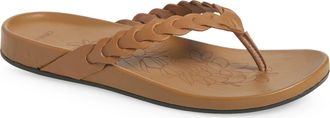 Olukai Lei Leather Flip Flop in Tan /Tan at Nordstrom, Size 11