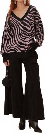Farm Rio Zebra Skin Knit V-Neck Sweater In Purple/black