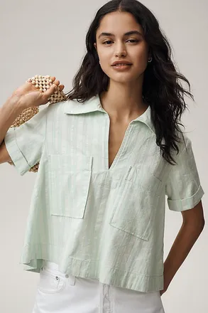 Maeve Short-Sleeve Swing Buttondown Top